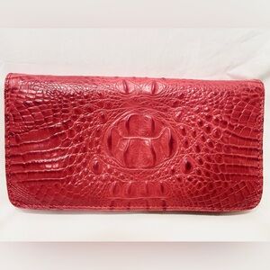 NWOT MARINO ORLANDI Leather Vintage Red Crocodile Embossed Print Large Clutch